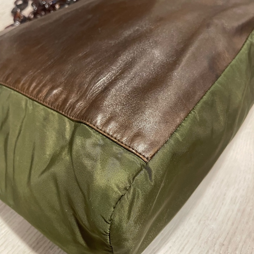 Prada brown leather with green nylon combo chain handle - Picture 2 of 11